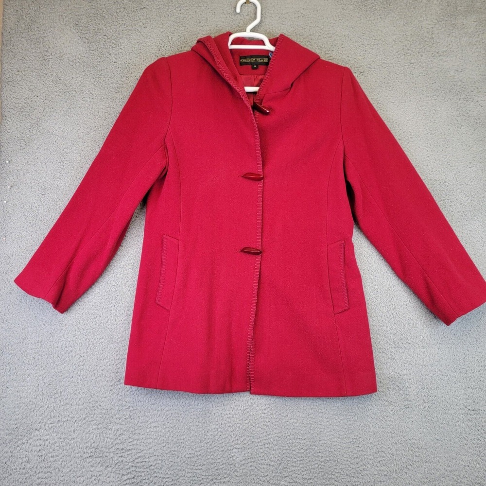 Kristen Blake‎ Women's Coat Size Medium Red Button Front Hooded Winter Jacket